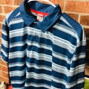 The North Face Large Performance Hiking Camping Poly Striped Polo Blue EUC!!!